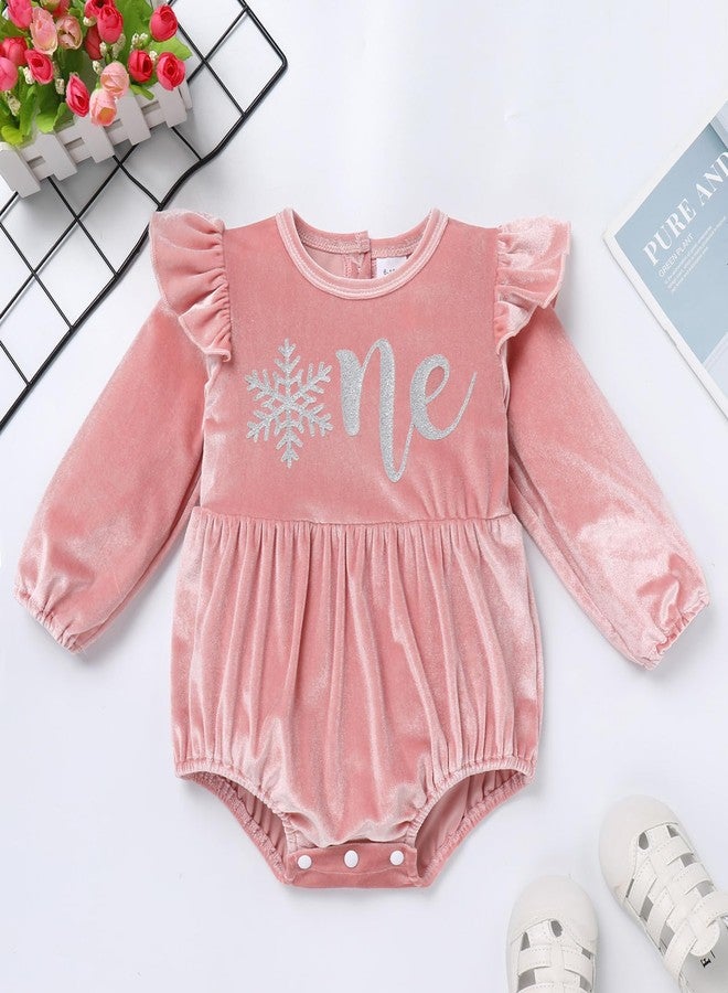 IMEKIS Winter Onederland Birthday Outfit: Snowflake First 1st Birthday Outfit Girl Baby Cake Smash Photoshoot Toddler Velvet Bubble Romper Socks Christmas Party Pink Silver One 12-18 Months - Image 2